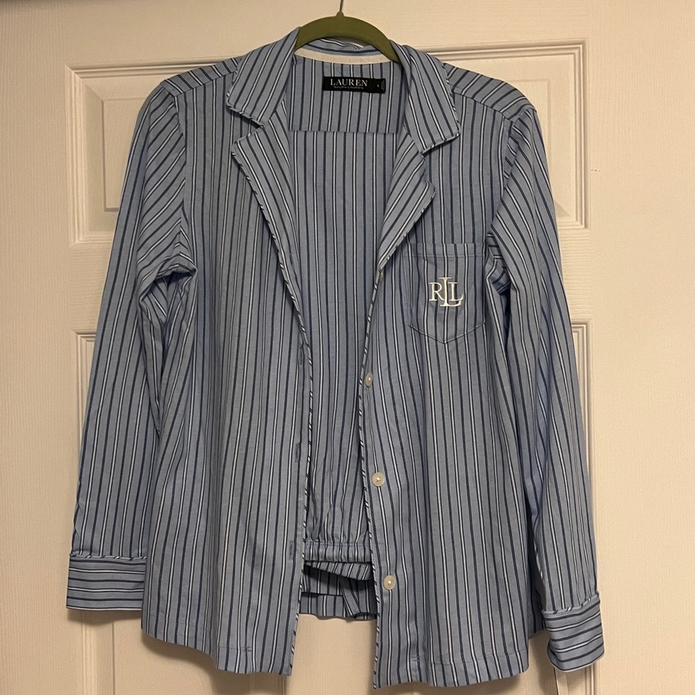 Ralph Lauren Blue and White Striped Pajama Set